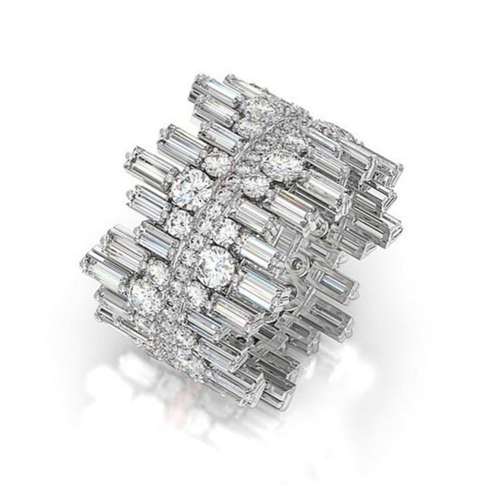 SQUARE 925 STERLING SILVER DIAMOND RING